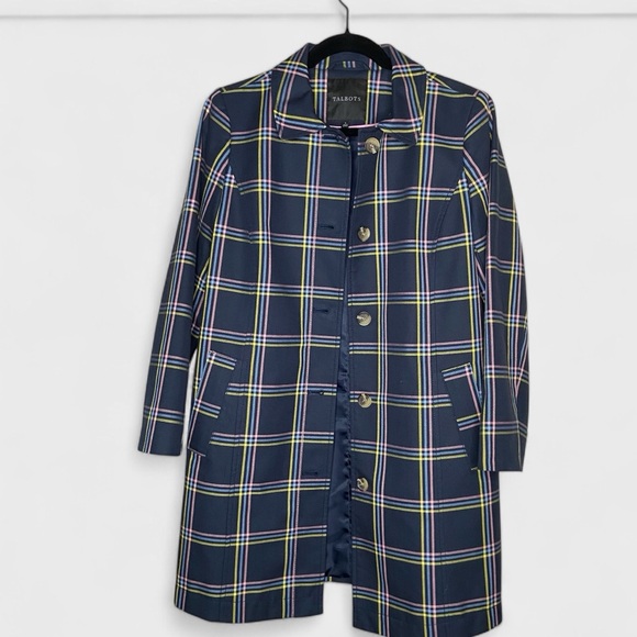 Talbots Plaid Swing Coat, all weather, navy, size S - Picture 6 of 10